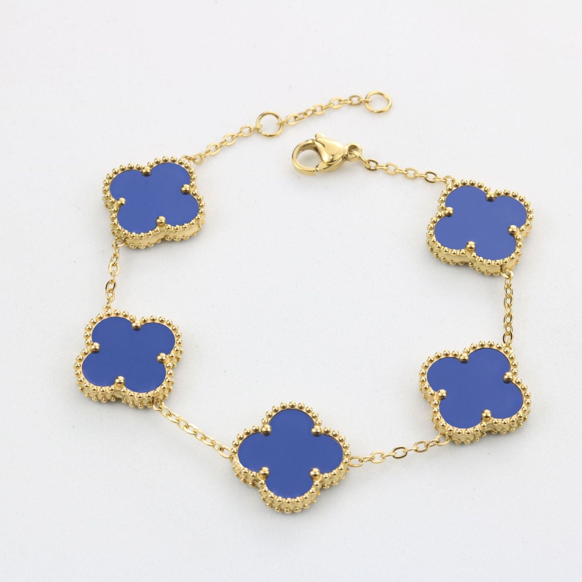 Klavertjevier armband Blauw